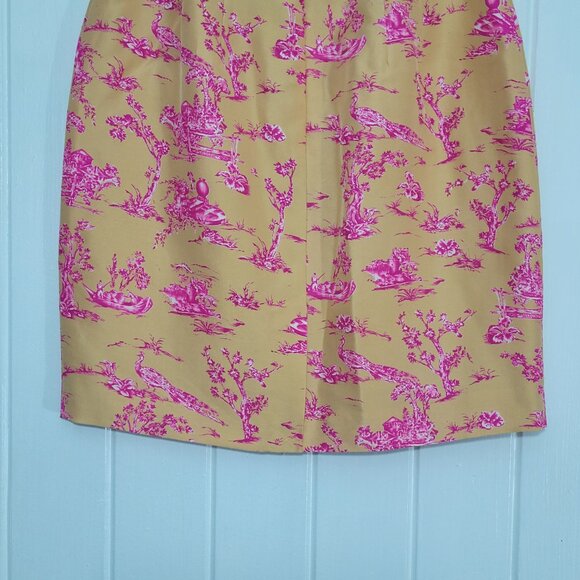 NWOT Talbots Sz 10 Petite 100% Silk Peach Pencil Skirt Pink Peacock Floral Print - Picture 6 of 11
